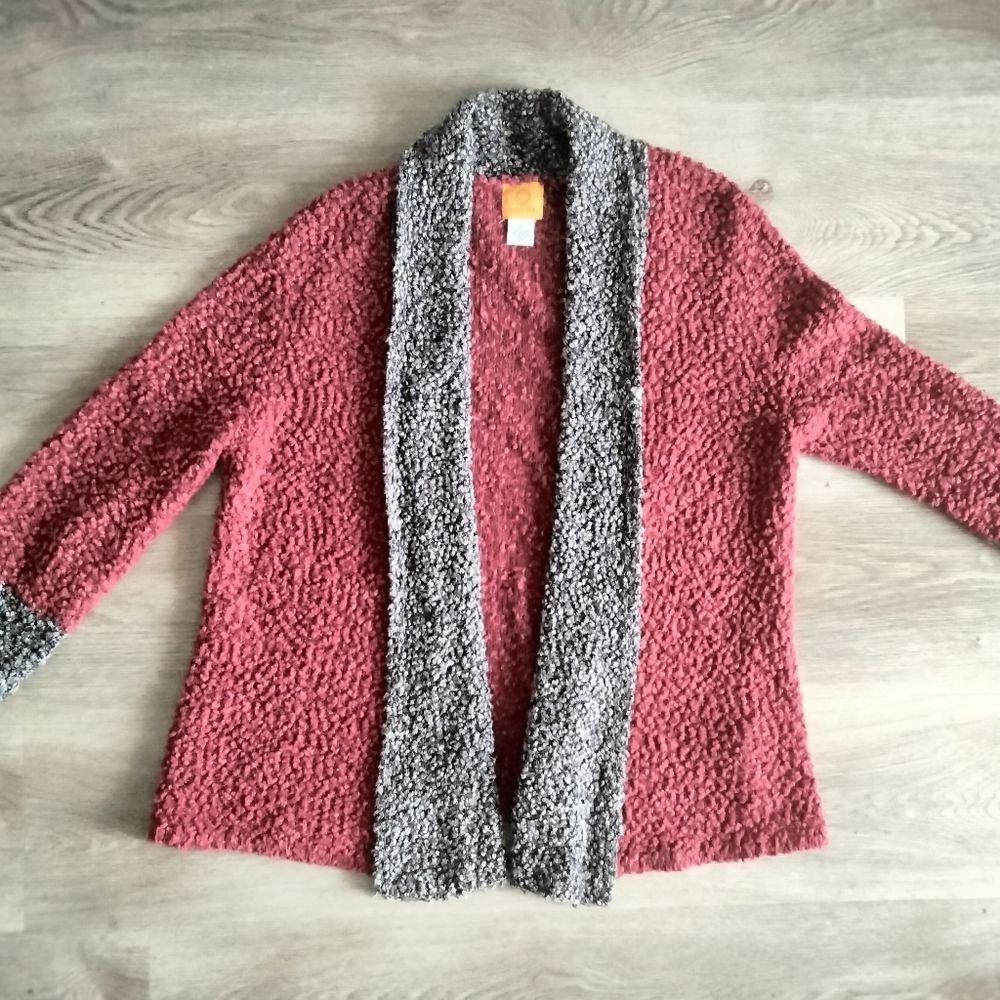 Ruby Rd Women's Cardigan Burgundy Gray Sweater